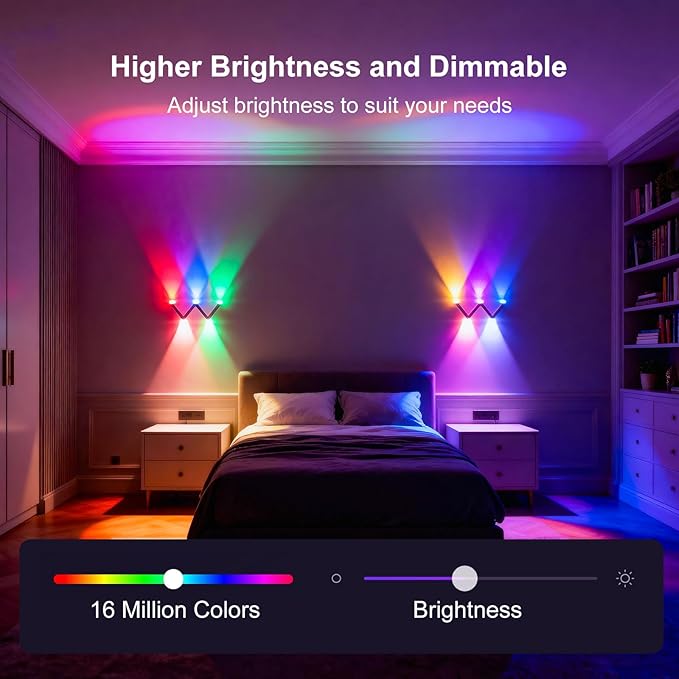 RGB Wall Light Multi-Colour Ambient Lighting,controllable via APP Modern Ambient Lighting,with Scene and Music Modes for Gaming, Suitable for bedrooms,Bedside,Living Rooms,Room Decoration