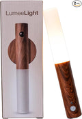 Motion Sensor Night Lights, Magnet Body Hallway Rechargeable LED Wireless Wall Sconces, Portable Decor Battery Powered Indoor Torch Lighting for Bedroom (Walnut 2PCS)