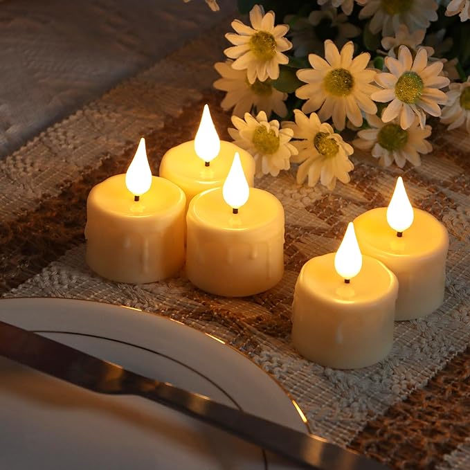 Rechargeable LED Tealight Candle with Remote Control & Timer Flickering FlamelessTea Light Electric Fake Candles with USB Charging Cable for Halloween,Latern,Table,Xmas Decor (12pcs,Warm White)