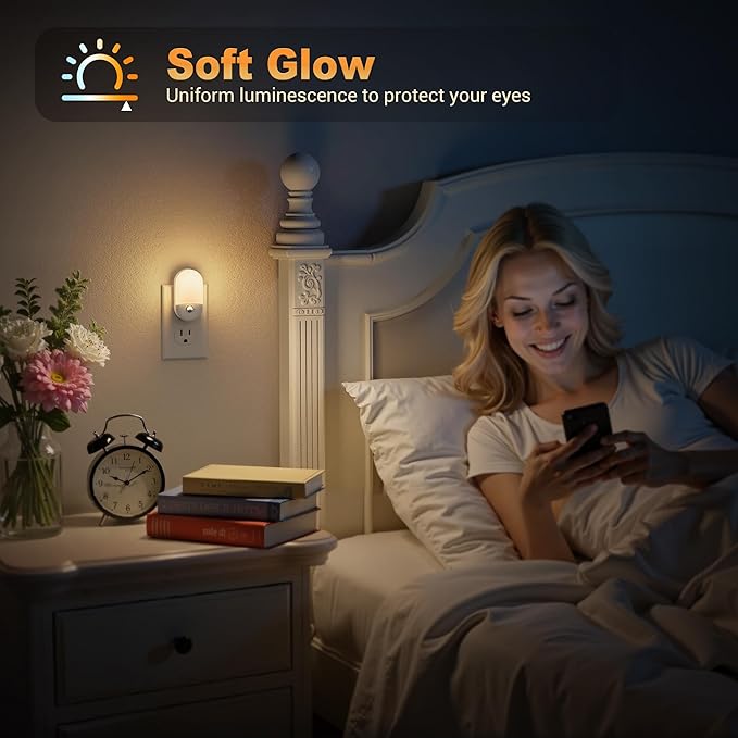 JandCase Motion Sensor Night Light, 2 Pack Motion Activated Night-Lights, 3000K Warm White LED Night Lights Plug into Wall, 30/60LM Adjustable Brightness, for Kids Adults Bathroom Bedroom