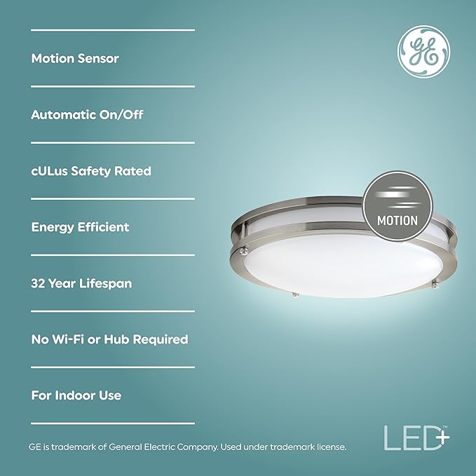 GE LED+ Motion Sensor Fixture, 20W, Flush Mount Ceiling Light with Motion Sensor, Security Light, Soft White (1 Pack)
