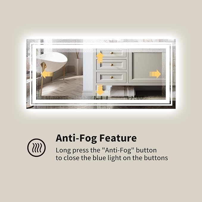 WTTY LED Bathroom Mirror 72''x40'' with Front and Backlight, Large Dimmable LED Vanity Wall Mirrors, Double LED Bathroom Mirror with Anti-Fog, 3 Colors, Memory Function, Shatter-Proof, ETL Listed