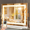 FENCHILIN Vanity Mirror with Lights 23” x 18” Hollywood Makeup Mirror with Light Strip Smart Touch Control 3 Colors Dimmable Light Strip & 10X Magnification White