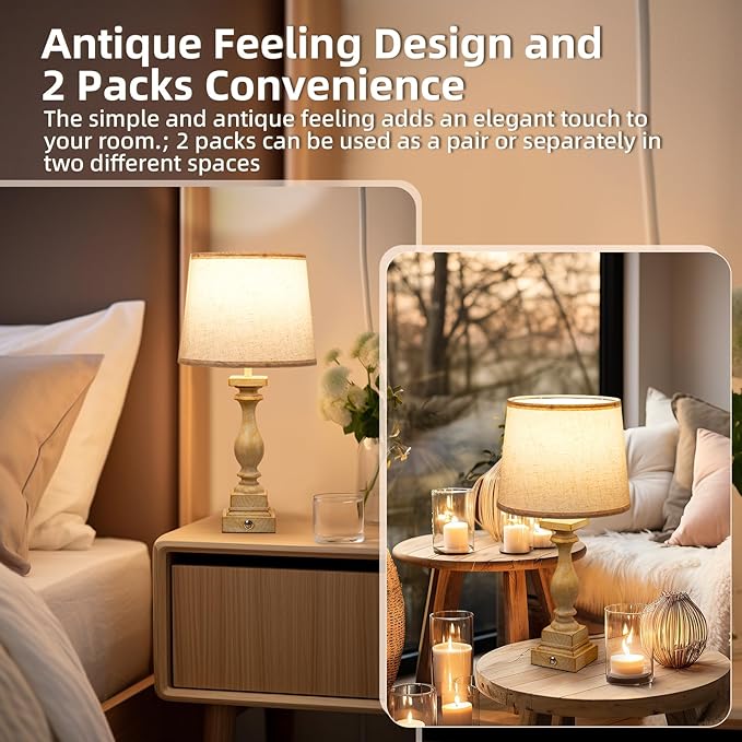 Touch Lamps for Bedroom Set of 2,Bed-Side Table Lamps with 2 USB Ports, Bedroom Lamps with 3-Way Dimmable,23" Tall Table Lamps for Living Room/Night-Stand, Bonus 2 Bulbs