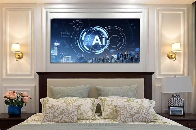 Wibinuki Wall Art Wall Decor Wall Paintings AI interface over a city skyline night showing da for Living Room Bedroom Bathroom Home Decor Can Be Hung Directly 20"x 40"