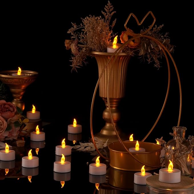 Tea Lights Flameless Battery Operated Candles-12Pack LED Electric Flickering Votive Candle Long Lasting 200 Hours, Realistic and Bright for Seasonal Festive Celebrations Decoration Warm Yellow