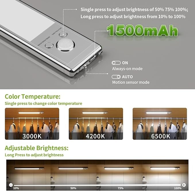 4 Pack Under Cabinet Lighting, Rechargeable Motion Sensor Light Indoor