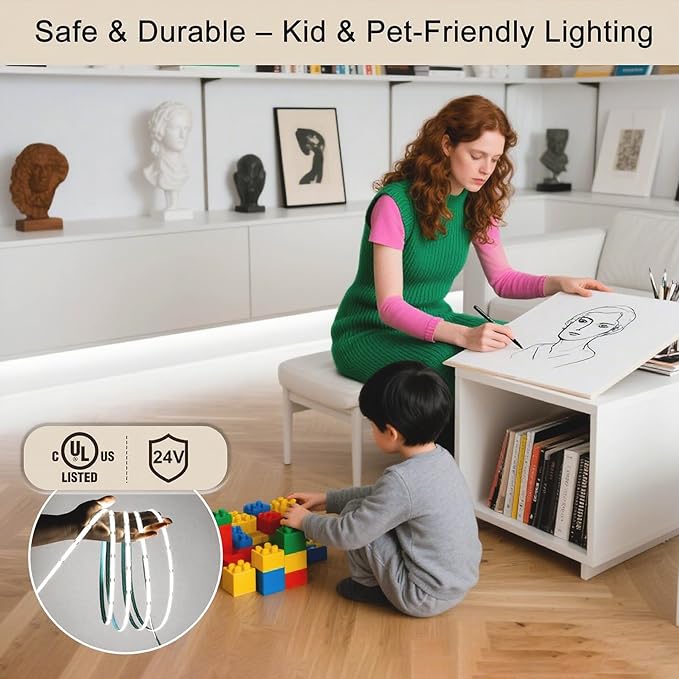 24V COB LED Strip, LED Strip for Bedroom, 16.4FT Remote Control LED Strips, White LED Light Strip, COB Flexible Light for Bedroom Cabinet Vanity Mirror DIY Lighting