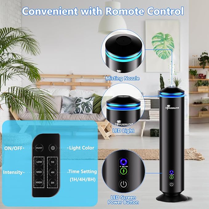 Diffuserlove Full Metal Body Waterless Scent Diffuser with 5 Hotel Scent Oils Hotel Collection Diffuser Waterless Aromatherapy Essential Oil Diffuser UP to 1000 Sq Ft Coverage for Home Office