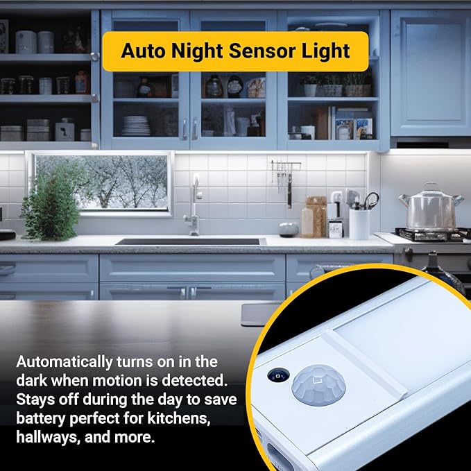 2 Pack Under Cabinet Lights 2200mAh, 65 LED Dimmable Closet Lights with 3 Adjustable Color Temperature, Rechargeable Battery Operated Motion Sensor, Under Cabinet Lighting for Kitchen,Closet (12 Inch)