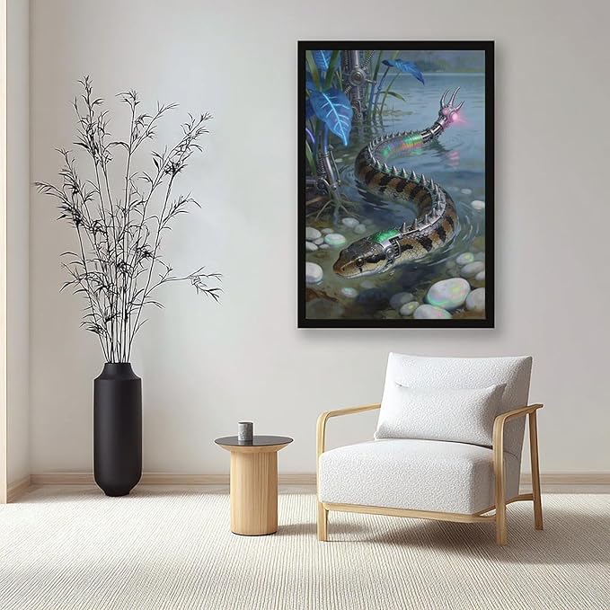 Framed Futuristic Nature Wall Art for Modern Living Room Creative Sci Fi Style Interior Decor 24x36in