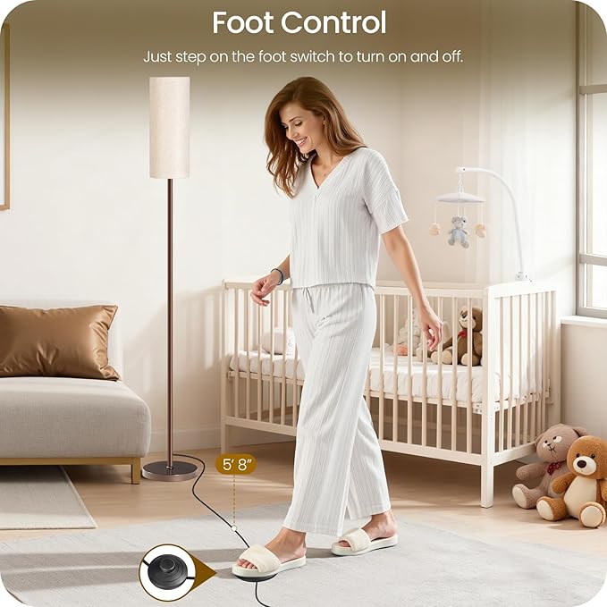 Dimmable Floor Lamps for Living Room with Remote and Foot Switch, 64.4” Modern Standing Tall Lamp, Corner Lamp for Bedroom, Bulb Included, 3000K-6500K, Beige and Brown, FCC Listed VE06LD05W1