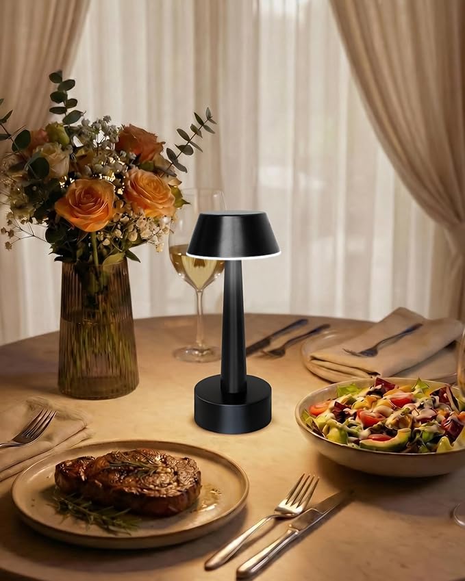 Cordless Rechargeable Table Lamp Small Battery Operated Lamp for Restaurant, 3 Color Stepless Dimmable LED Touch Lamp Portable Night Lights for Bedside Living Room Kitchen Bar Outdoor Patio Décor