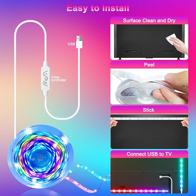 Daymeet RGB 9.84ft LED Strip Lights for 32-43in TV, Dreamcolor Music Sync TV Backlight Color Changing, APP Remote Control for Home Gaming Room & Xmas Decor