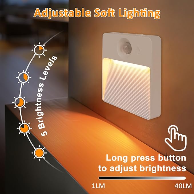 3 Pack Motion Sensor Stair Light for Indoor, Rechargeable Battery Operated Closet Lights, RGBW Stick On Night Lamp, Motion Activated Magnetic Lighting Lamps for Step, Cabinet,Hallway,Bathroom
