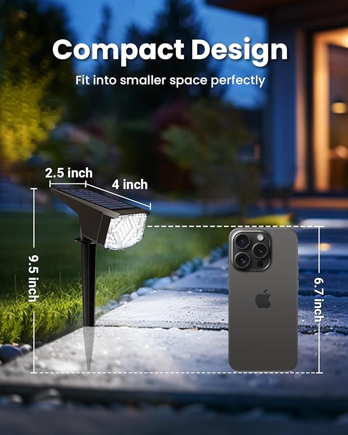 SOLPEX Solar Lights Outdoor Waterproof IP65, Landscape Spotlights Outdoor, Compact Design Spot Lights, Solar Powered Flood Lights for Garden Yard House Pathway Tree Outside, 10 Pack, Cool White