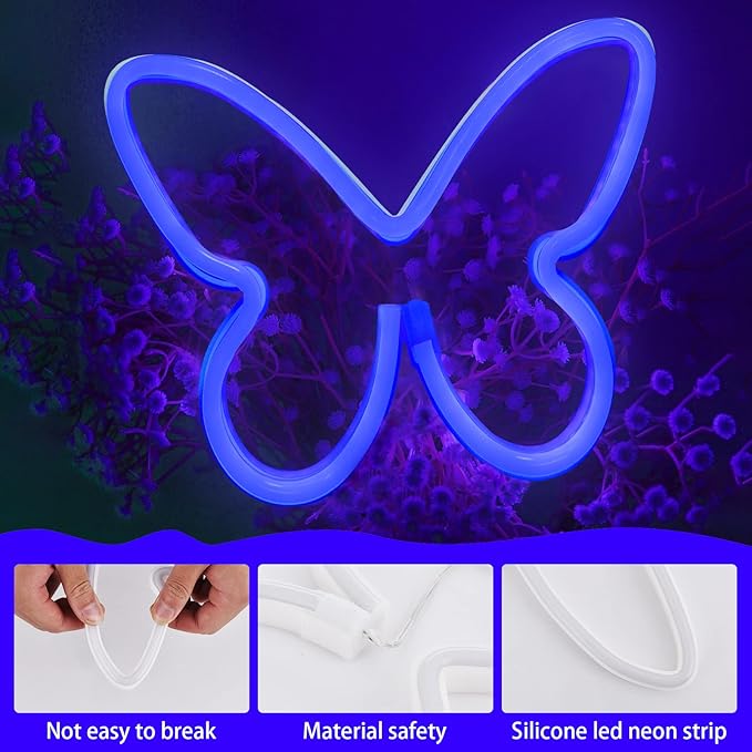 BRIGHTDECK 3 Pcs Butterfly Neon Signs, Neon Light for Bedroom, USB or 3-AA Battery Powered LED Neon Signs Wall Decor, Neon Lights for Birthday Gift, Wedding, Party, Home Decor (Pink, Blue, Colourful)