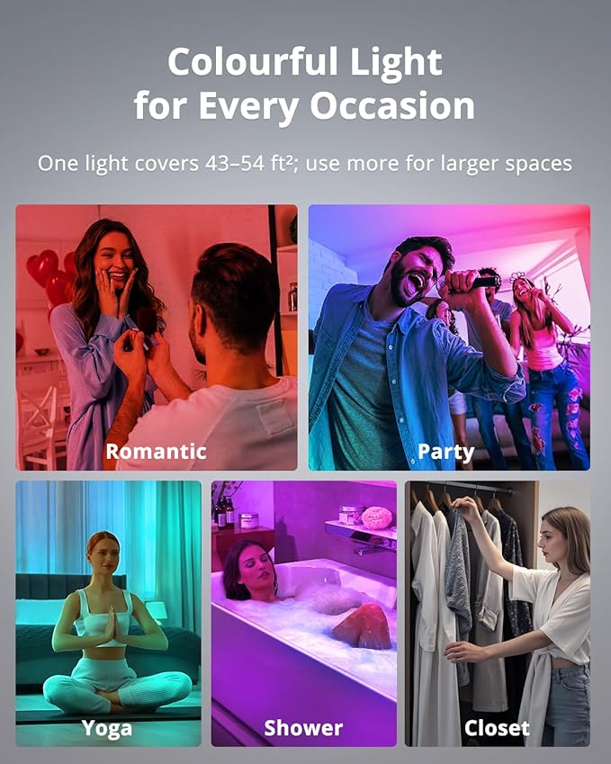 Combuh Rechargeable RGB Shower Lights - 12 Color Changing Ambient Light + Cool White, Motion Activated & Remote Control, Waterproof Cordless Wall Lamp LED for Closet, Pantry, Bedroom, 7.48 Inch