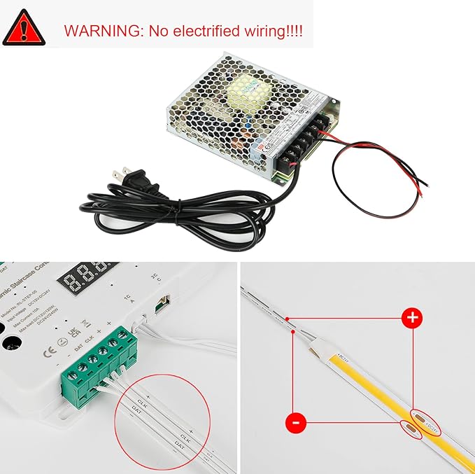 Indoor Stair Light Motion Sensor Wired Stairway Lighting with COB LED Stair Strip Lighting for Each Step Light up One at a time Under Step Cascading Staircase Running Light for New Construction