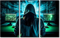 3 Pieces Canvas Wall Art Hacker Malware Picture Hacker Paintings for Wall Decorations AI Big Data Modern Artwork Stretched Canvas Prints Hacker Posters and Prints Framed Ready to Hang, 60"Wx40"H