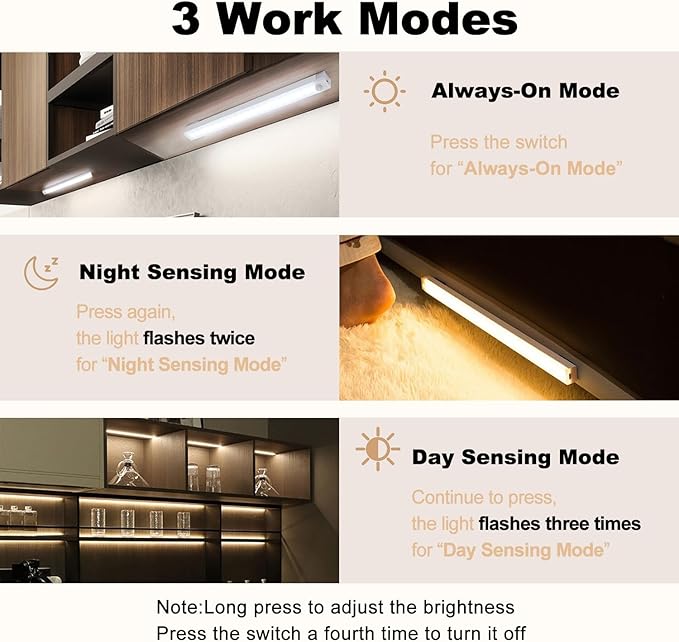 6 Pack Motion Sensor Under Cabinet Light, Magnetic Rechargeable 2 Color Under Counter Light, 8 Inch LED Closet or Stair Bedroom Cupboard