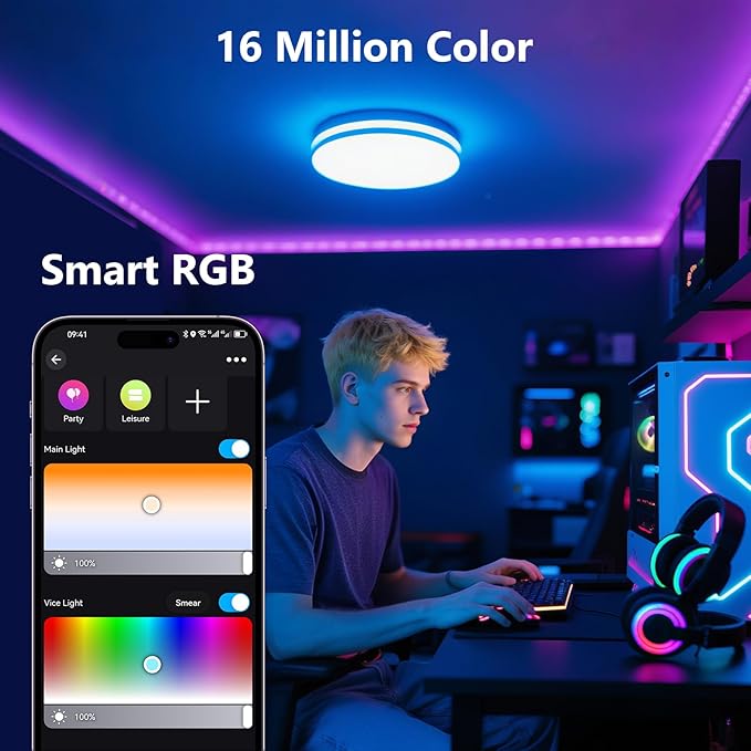 Smart Ceiling Light Replacement Kit, RGB LED Ceiling Fan Light Retrofit Kit, 1200LM, DIY Color, Compatible with Alexa, 2700K-6500K for Bedroom, Living Room, 5.5 Inch, 120V, ETL