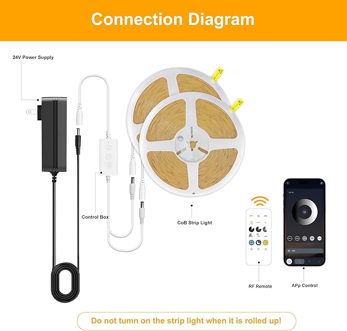 COB LED Strip Lights, Dotless LED Lights with Remote& App, 49.2ft Natural White 4000K Super Bright Dimmable 24V Flexible LED Tape Light,Kitchen Cabinet,Office,Stairs,Shelf Indoor Lighting.