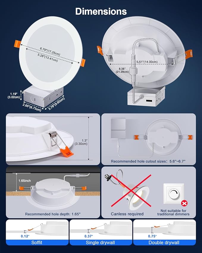 Smart Recessed Lighting 6 Inch, RGBCW Color Changing Canless Recessed Ceiling Lights, Dimmable Retrofit Downlight Compatible with Alexa, Siri, Google Voice & App Control with Junction Box, 12Pack