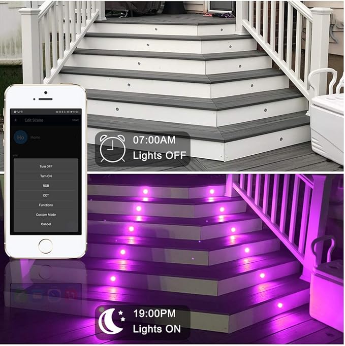 LED Deck Light Kit, 10pcs Φ1.77” WiFi Wireless Smart Phone Control Low Voltage Recessed RGBW Deck Lights with Remote, Voice Control, IP67 Waterproof Outdoor Path Stair Landscape Lighting, Black