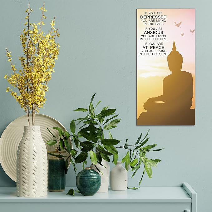 Blulu 2 Pcs Buddha Quote Decor Buddha Inspirational Quote Wall Art Meditation Room Chakra Decor Zen Wooden Hanging, Spiritual Gift for Home Yoga Living Room Women(at Peace)