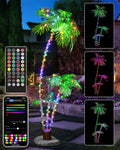 7FT Smart Lighted Palm Tree - App & Remote RGB LED with Music Sync, 3 Trunks DIY Color Changing Artificial Palm Tree, Dimmable Timer Pre-Lit Faux Tree for Outdoor Patio Poolside Tiki Bar Party Decor