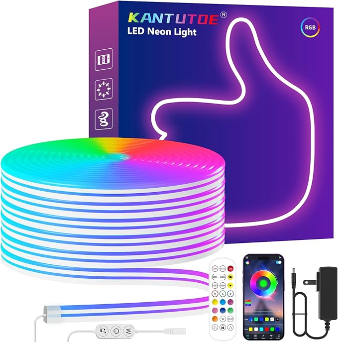 LED Neon Rope Lights, 23ft RGB LED Light Strip, 24V Music Sync App/Remote Control DIY Rope Light, IP67 Waterproof Gaming LED Neon Strip Lights for Bedroom Indoor Oudoor Décor