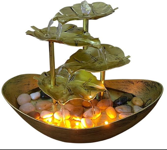 Meditation Decor, Desktop Lotus Leaf Yuanbao Flowing Water Fountain Decoration Living Room Screen Porch Home Decoration, LED Atmosphere Night Light,Office Home Decoralth (E)