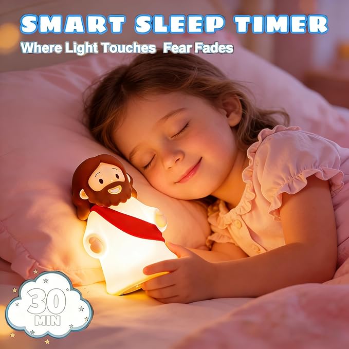 Jesus Night Light Rechargeable Bedside Lamp, Dimmable Silicone LED Religious Gift & Decor, Portable & Cordless for Baptism, Sunday School & Church Gathering Gifts, Christmas and Easter Holiday Gifts