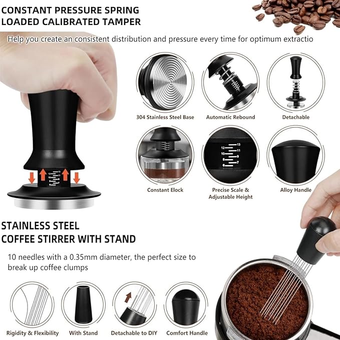 25 PCS Espresso Accessories - 53mm Coffee Tamper Set, with Tamper, WDT Tool,Stirrer, Frothing Pitcher, Latte Art Pen, Tamper Mat, Stencils for Machine, Dosing Funnel, Coffee Sifter Sprinkler Powder