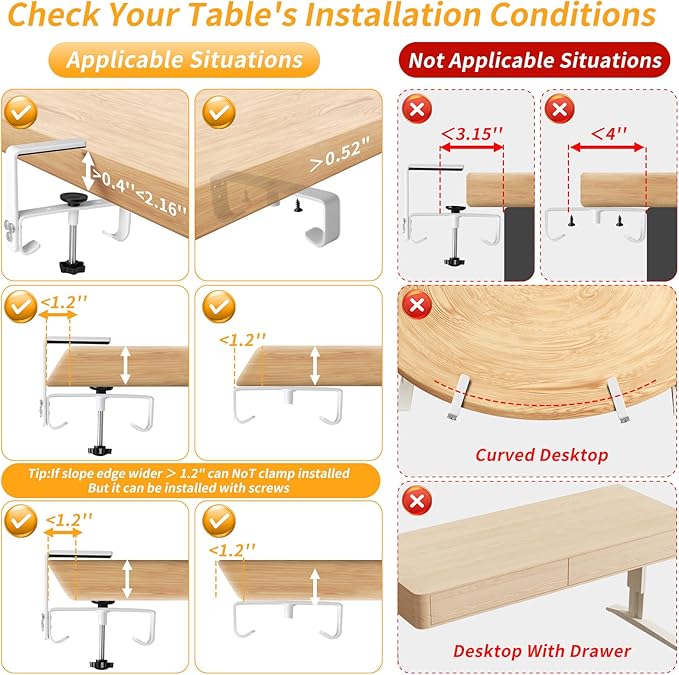 Under Desk Cable Management Tray with Clamp, No Drill 28" Cord Organizer for Desk, Desk Cable Management Fabric Tray for Standing Desks, Ideal for Home & Office - White