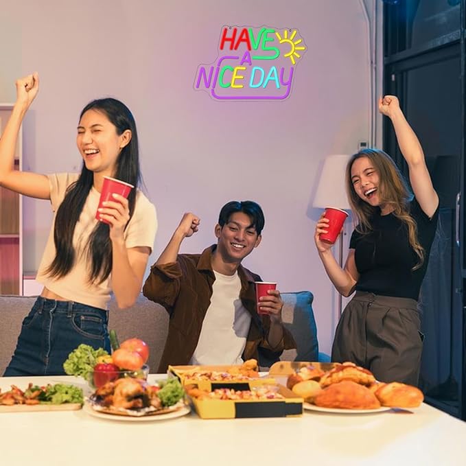 Happy A Nice Day Neon Sign for Wall Decor, Dimmable Colorful Letter Neon Lights, USB Powered Happy A Nice Day Led Light Up Sign for Bedroom, Room, Studio, and Office Wall Decor