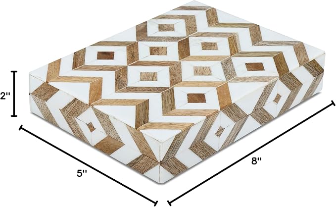 Handicrafts Home White Decorative Storage Box with Lid Wood Remote Control Box Coffee Table Storage Box Remote Holder for Living Room Decor – Resin Inlay Marquet Array Collection - 8x5x2