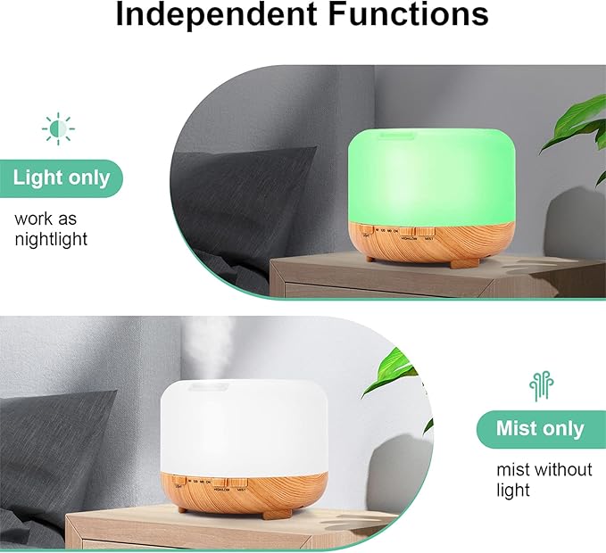 Essential Oil Diffuser Aromatherapy Humidifier: 500ml Grain Ultrasonic Aroma Air Vaporizer for Large Room Quiet Mist Humidifiers Remote Control for Small Baby Bedroom Home, Yellow, (Diffuser-Yellow)