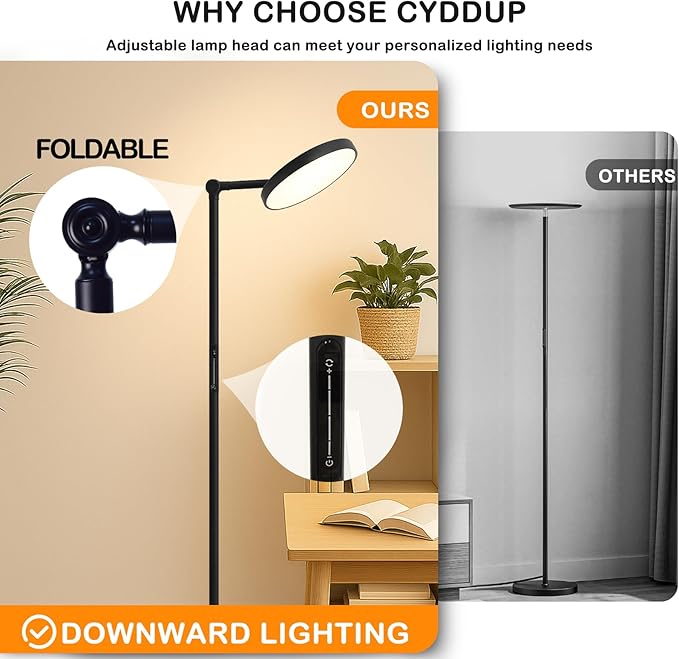 Floor Lamps for Living Room, 30W Super Bright LED Standing Lamp, Stepless Dimmable Tall Torchiere Lamp with Remote & Touch Control, Modern Floor Lamp for Bedroom & Office -Black