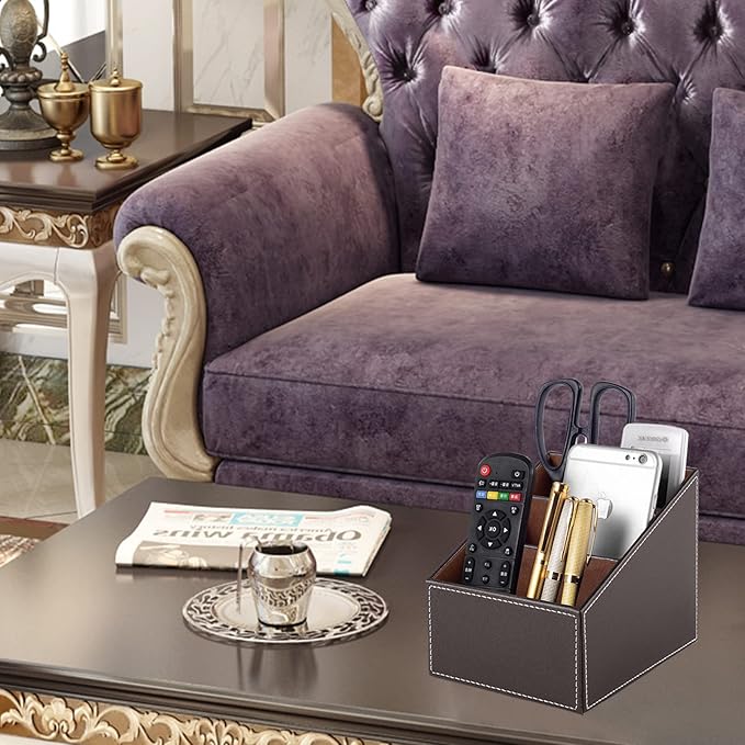 TV Remote Control Holder with 3 Compartments, Storage Rack, Storage Box, Media Accessory Storage, Desk Organizers (Brown(2 pieces))