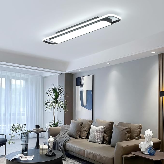 Modern LED Ceiling Lighting, 70W 6000K Black Linear Flush Mount Light Fixture, 39.4'' Low Profile Lights Fixture Long LED Ceiling Lamp for Kitchen Bedroom Living Room Hallway (Cool White)