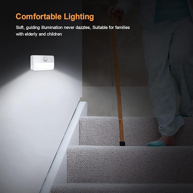 【4 Pack】 Motion Sensor Night Light, Stick-On Motion Sensor Lights Indoor, Battery Powered Under Cabinet Kitchen Lights with Adhesive Pads, Auto/On/Off for Cupboard Wardrobe Stair Kitchen