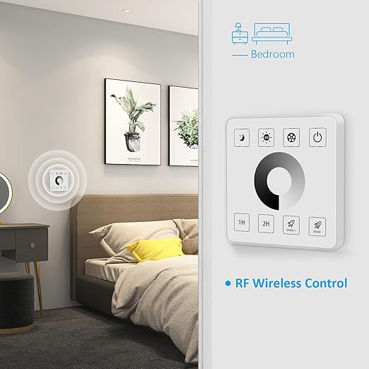 RGBZONE LED Light Strip Dimmer, RF Wireless Remote Control, Dimmable Wall Dimmer, Suitable for Single Color LED Strips, DC5V/12V/24V 30A Single Channel Dimming Controller