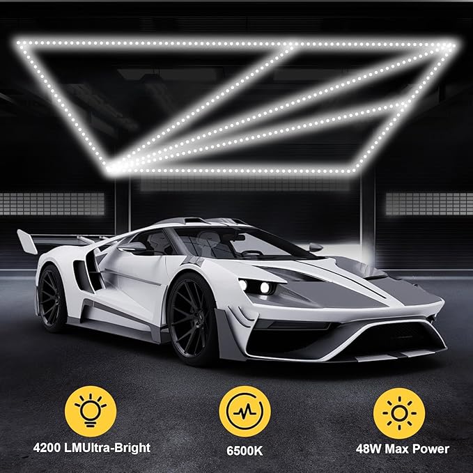 LED Garage Lights 7 Pack Updated Bigger Size, Super Bright Car Detailing Ceiling LED Shop Light for Warehouse Workshop Gym Basement Car Care Wash Room