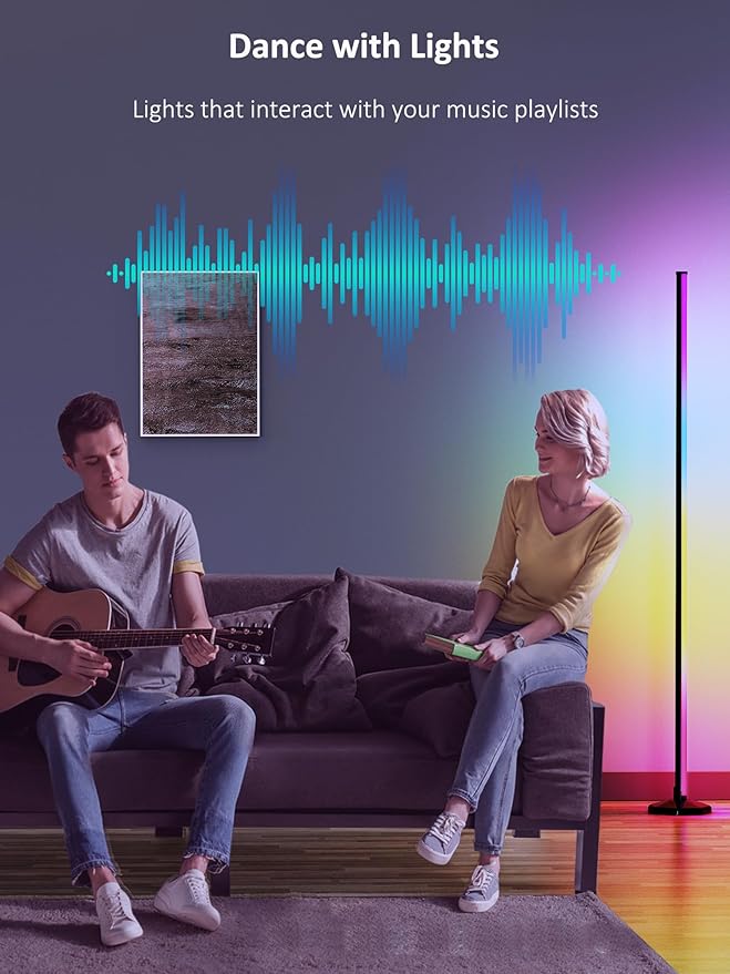 RGB Corner Floor Lamp：Uocub 16 Million DIY Colors & 68+ Scene LED Smart Modern Floor Lamp with Timing, Music Sync, App and Remote Control Standing Lamp for Living Room