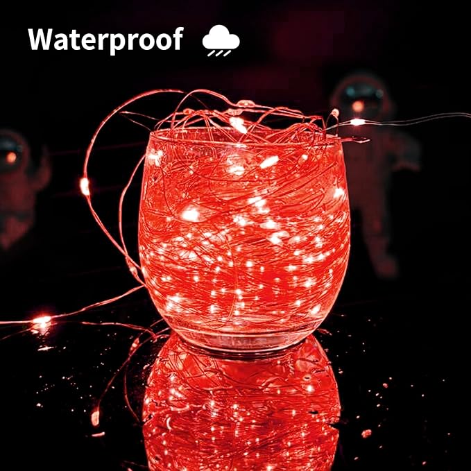2 Pack Solar Fairy Lights Outdoor, 33 Feet 100 LEDs 8 Modes String Lights for Outside, Waterproof Outdoor Light for Patio Yard Christmas Tree Halloween Wedding Party Decorations, Red