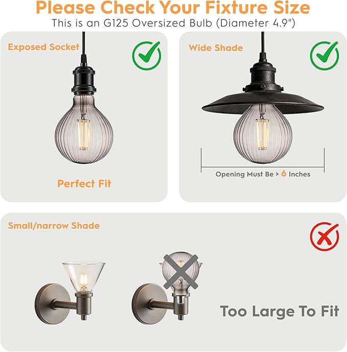 Vintage Edison LED Bulbs, Dimmable 4W Globe G125, 2200K Warm White Ambient Mood Lighting for Decoration, Squirrel Cage Filament, Smoke Striation Figure Glass LED Light Bulbs, E26 Base