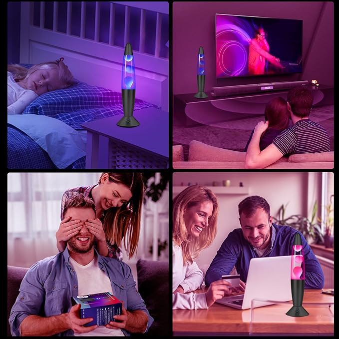 16" Black LED Liquid Motion Lamps, 17 Colors Changing Lamp with Remote, Mood Night Light for Kids Adults, Relaxing Nightstand Table lamp for Bedroom Living Room, Birthday Christmas Gifts (Blue Wax)