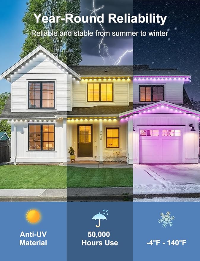 Nexillumi Permanent Outdoor Lights for House, 100ft Smart RGB LED Lights Outside with 16 Million DIY Colors, IP67 Waterproof Eternity Eaves Lighting for Christmas Halloween Holiday Daily Decorations